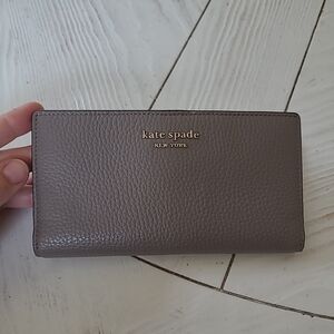 Kate Spade Taupe Leather Clutch, Snap Closure, EUC